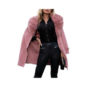 New Giolshon Women Large Faux Suede Leather Pink Snow Bunny Glam Fashion Trench
